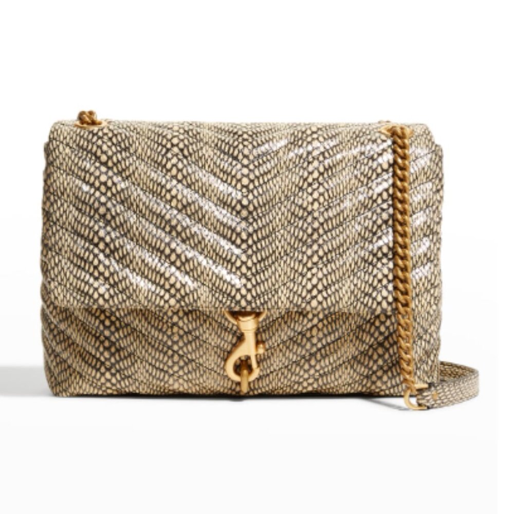 NWT Edie Quilted Snake-Print Flap Shoulder Bag